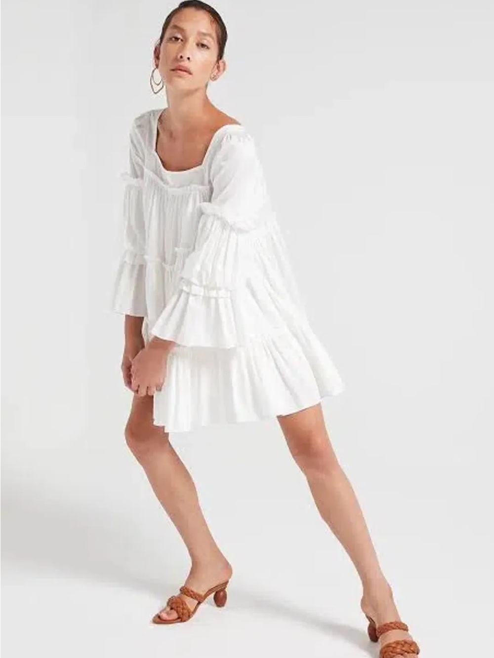 NWT Aje White Square Neck Ruffle Tiered Mini Dress Size 10 - Picture 12 of 14